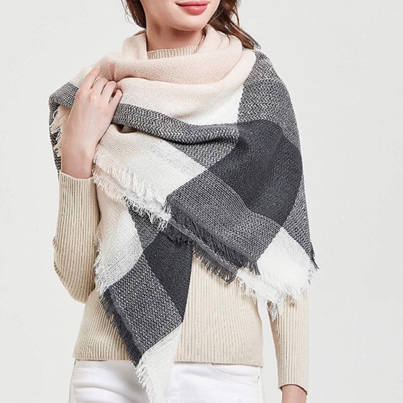 Blush and Grey Ultra Plush Square Blanket Scarf - Picture 2 of 3